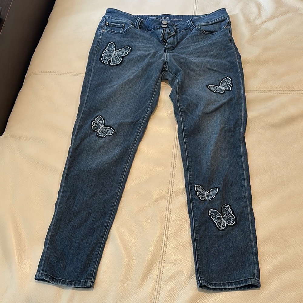Soho Blue Straight Leg Jeans with Whimsical Butterfly Details
